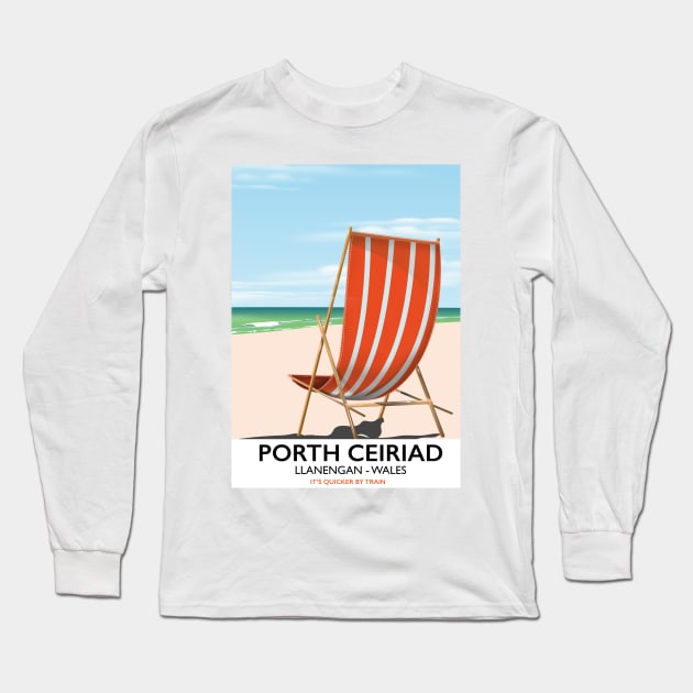 porth ceiriad wales beach travel poster Long Sleeve T-Shirt by nickemporium1